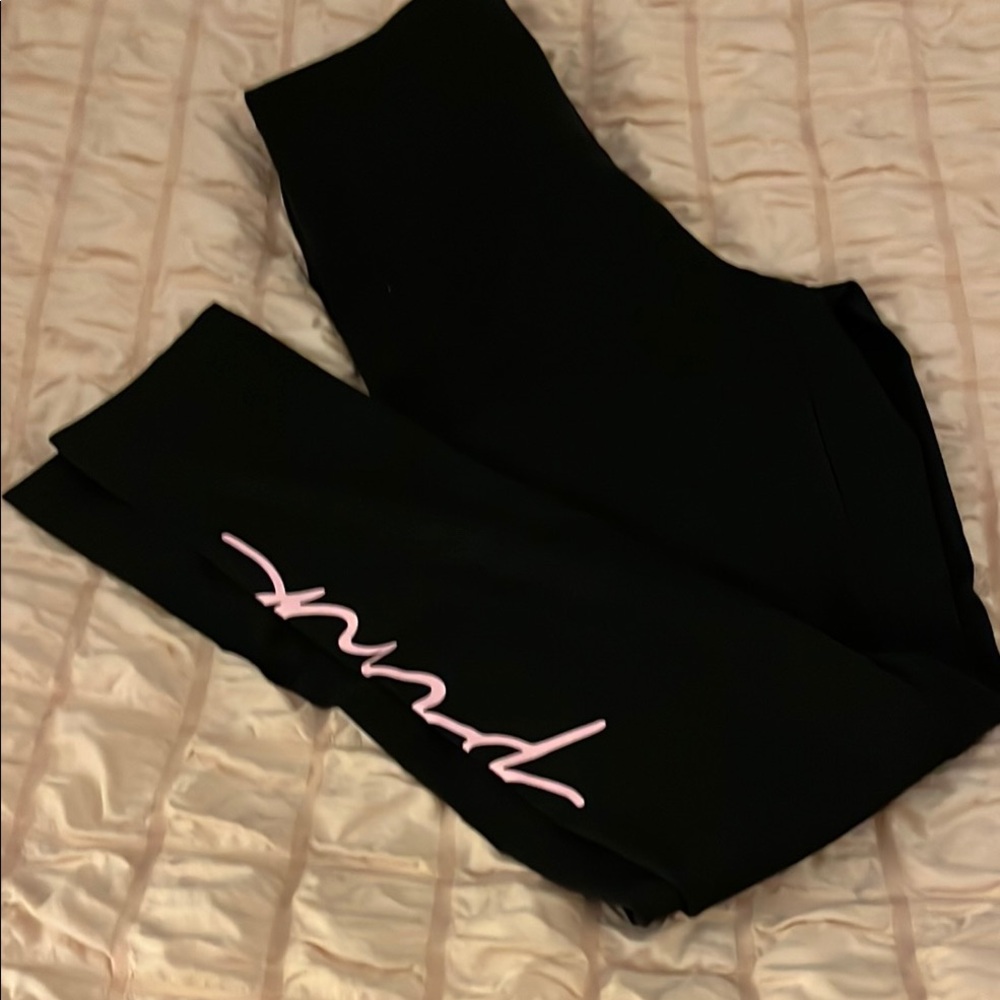 Black Leggings with Pink Script